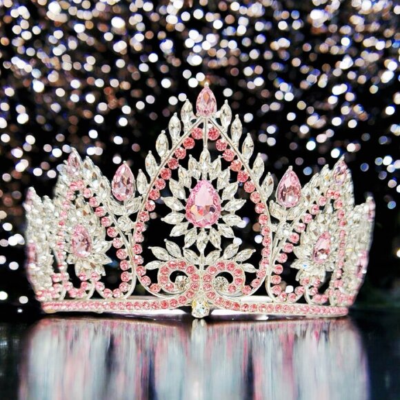 Flower crown, Wedding accessories, silver hair accessory, pink stone Tiara